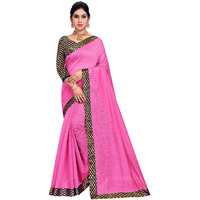 Sidhidata Womens Lace Bordered Chanderi Cotton Saree With Unstitched Blouse Piece (Goli Pink_Pink_Free Size)
