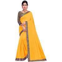 Sidhidata Womens Lace Bordered Chanderi Cotton Saree With Unstitched Blouse Piece (Gold)