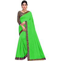 Sidhidata Womens Lace Bordered Chanderi Cotton Saree With Unstitched Blouse Piece (Green)