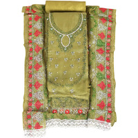 Sidhidata Womens Heavy Organza Embroidery Work Unstitched Salwar Suit Dress Material With Embroidered Work Dupatta (Ayeshaa Green_Green_Free Size)