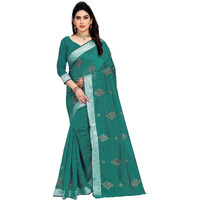 Sidhidata Textile Womens Cotton Silk HotFix Diamond Work Saree With Unstitched Blouse Piece (Rama)