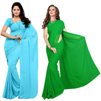 Sidhidata womens Combo of 2 plain Georgette Saree With Unstitched Blouse Piece(Combo plain 719-green 737_ Sky Blue & Dark Green_Free Size)