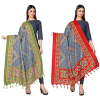Sidhidata Womens Pack of 2 Printed Khadi Cotton Silk Dupatta With Tassels (2.25 Mtr_MultiColour)
