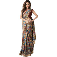 Sidhidata Womens Printed Linen Cotton Saree With Unstitched Blouse Piece (ST Jackpot Chiku_Chiku_Free Size)