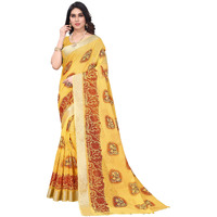 Sidhidata Womens Printed Cotton Linen Saree With Unstitched Blouse Piece (Chamgadar-Pista_Pista_Free Size)