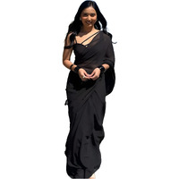 Stylescope Womens Plain Georgette Ready To Wear One Minute Saree With Unstitched Blouse Piece (Kalki Black_Black_Free Size)