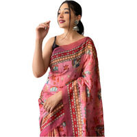Sidhidata Womens Printed Chanderi Cotton Saree With Unstitched Blouse Piece (Duck Pink_Pink_Free Size)