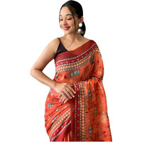 Sidhidata Womens Printed Chanderi Cotton Saree With Unstitched Blouse Piece (Duck Orange_Orange_Free Size)