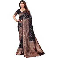 Sidhidata Womens Banarasi Jacquard Silk Saree With Unstitched Blouse Piece (Silk Pentagon Black_Black_Free Size)