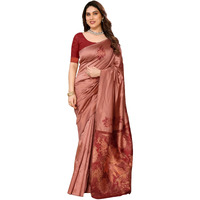 Sidhidata Womens Kanjivaram Banarasi Soft Silk Saree With Unstitched Blouse Piece (Silk Double Flower Peach_Peach_Free Size)
