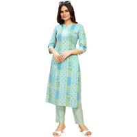 Sidhidata Womens Cotton Blend Printed Kurta Pant and Dupatta Set (KP Stitch Light Blue_XL_Light Blue_Extra Large)