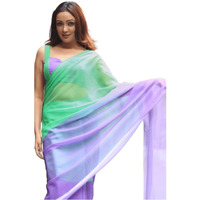 Sidhidata Womens Printed Pure Georgette Saree With Unstitched Blouse Piece (Alia Pista-Purple_Multicolour_Free Size)