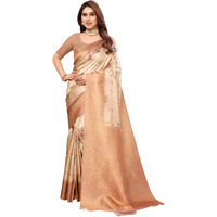 Sidhidata Womens Kanjivaram Banarasi Softy Soft Silk Saree With Unstitched Blouse Piece (Softy Chakri Cream_Cream_Free Size)