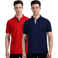 Lux Cozi Pack of 2 Red and Ink Blue Regular fit Half Sleeves Polo Neck T-Shirt for Men |Polo Casual Tshirt for Men | 100% Combed Cotton - Colour Fresh Quick Dry Ultra Soft (Size : Small)