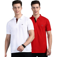 Lux Cozi Pack of 2 Red and White Regular fit Half Sleeves Polo Neck T-Shirt for Men |Polo Casual Tshirt for Men | 100% Combed Cotton - Colour Fresh Quick Dry Ultra Soft (Size : Small)