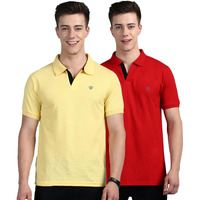 Lux Cozi Pack of 2 Red and Yellow Regular fit Half Sleeves Polo Neck T-Shirt for Men |Polo Casual Tshirt for Men | 100% Combed Cotton - Colour Fresh Quick Dry Ultra Soft (Size : Large)