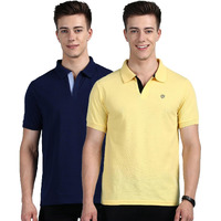 Lux Cozi Pack of 2 Ink Blue and Yellow Regular fit Half Sleeves Polo Neck T-Shirt for Men |Polo Casual Tshirt for Men | 100% Combed Cotton - Colour Fresh Quick Dry Ultra Soft (Size : X-Large)