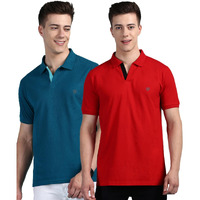 Lux Cozi Pack of 2 Mint Green and Red Regular fit Half Sleeves Polo Neck T-Shirt for Men |Polo Casual Tshirt for Men | 100% Combed Cotton - Colour Fresh Quick Dry Ultra Soft (Size : Small)
