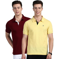 Lux Cozi Pack of 2 Maroon and Yellow Regular fit Half Sleeves Polo Neck T-Shirt for Men |Polo Casual Tshirt for Men | 100% Combed Cotton - Colour Fresh Quick Dry Ultra Soft (Size : Small)