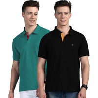 Lux Cozi Pack of 2 Black and Sea Green Regular fit Half Sleeves Polo Neck T-Shirt for Men |Polo Casual Tshirt for Men | 100% Combed Cotton - Colour Fresh Quick Dry Ultra Soft (Size : Small)