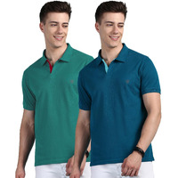 Lux Cozi Pack of 2 Emerald and Sea Green Regular fit Half Sleeves Polo Neck T-Shirt for Men |Polo Casual Tshirt for Men | 100% Combed Cotton - Colour Fresh Quick Dry Ultra Soft (Size : Small)
