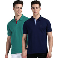 Lux Cozi Pack of 2 Ink Blue and Sea Green Regular fit Half Sleeves Polo Neck T-Shirt for Men |Polo Casual Tshirt for Men | 100% Combed Cotton - Colour Fresh Quick Dry Ultra Soft (Size : Large)