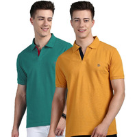 Lux Cozi Pack of 2 Mustard and Sea Green Regular fit Half Sleeves Polo Neck T-Shirt for Men |Polo Casual Tshirt for Men | 100% Combed Cotton - Colour Fresh Quick Dry Ultra Soft (Size : Small)