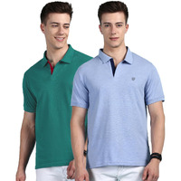 Lux Cozi Pack of 2 Oxford Blue and Sea Green Regular fit Half Sleeves Polo Neck T-Shirt for Men |Polo Casual Tshirt for Men | 100% Combed Cotton - Colour Fresh Quick Dry Ultra Soft (Size : Small)