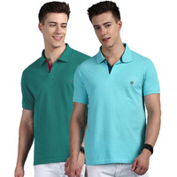 Lux Cozi Pack of 2 Pool Blue and Sea Green Regular fit Half Sleeves Polo Neck T-Shirt for Men |Polo Casual Tshirt for Men | 100% Combed Cotton - Colour Fresh Quick Dry Ultra Soft (Size : Small)