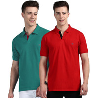 Lux Cozi Pack of 2 Red and Sea Green Regular fit Half Sleeves Polo Neck T-Shirt for Men |Polo Casual Tshirt for Men | 100% Combed Cotton - Colour Fresh Quick Dry Ultra Soft (Size : Small)