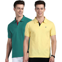 Lux Cozi Pack of 2 Yellow and Sea Green Regular fit Half Sleeves Polo Neck T-Shirt for Men |Polo Casual Tshirt for Men | 100% Combed Cotton - Colour Fresh Quick Dry Ultra Soft (Size : Small)
