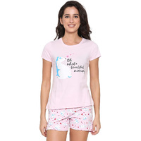 Real Basics Womens Cotton Printed Pajama Set (Shorts & Top) (Rb-W-Shortset-Xxl-P1-Pinkmorning_Pink_2XL)