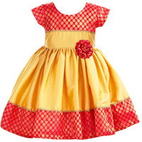 Stanwells Kids Baby Girls Frocks Knee Length Birthday Ruffle Pattern Cap Sleeve Traditional Embroidery Western Frock Princess Birthday Dress for Girls (Golden Yellow 3-6 Months)