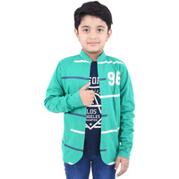 Jam & Sugar Boys Cotton California Navy Printed T-Shirt with Attached Green Full Sleeve Shurg (Green 7-8 Years)
