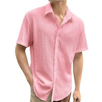 Pinkmint Popcorn Shirt for Men Soild Slim Fit Sleeve Spread Collar Trendy Men Shirt Summer Wear Goa Wear Aqua Blue
