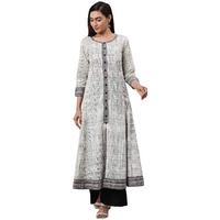 Yash Gallery WomenS Cotton Slub Geometric Printed Anarkali Kurta for Women (1234YKOWHITE_White_X-Large)