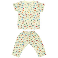 A toddler thing 100% Organic Muslin Sleepsuit | Top & Pants | Night Suit for Boys & Girls | Sleepwear Baby Products | Night Wear Rompers | Full Cover Dress | Color: On The Road | Yellow | Size- 3-6m