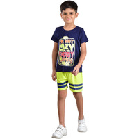 Clothe Funn Boys Co-Ordinate Set T-Shirt & Short Set Navy & Acid Green 11-12 Years