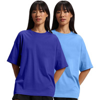 JUNEBERRY Pure Cotton Drop Shoulder Oversized Baggy Fit Half Sleeve Plain Solid Round Neck Multicolor T-Shirt for Women & Girls (Pack of 2) (PO2_OS_JB_AB_RB_XL)