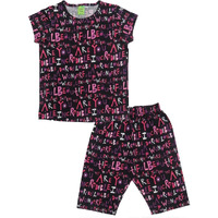 Clothe Funn Girls Co-Ordinate Set Girls Nightwear Set (3-4 Years Black AOP)