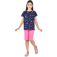 Clothe Funn Girls Co-Ordinate Set Girls Nightwear Set (3-4 Years Navy/Pink)