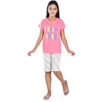Clothe Funn Girls Co-Ordinate Set Girls Nightwear Set (3-4 Years Neon Pink AOP)