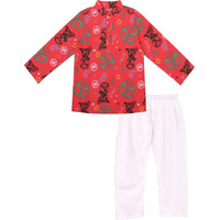 Bold N Elegant Cotton Bandej Bandhani Little Krishna Kanha Ethnic wear Kurta Pyjama Set for Infant Toddler Boys (5-6 Years Red-White)