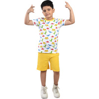 Clothe Funn Boys Coordinate Set Tshirt Shorts Set (White/Yellow 7-8 Years)