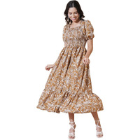 KZULLY | Elegance: Smocked A-line Midi Dress - Superior Comfort & Chic Style Mustard