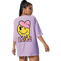 DENIMHOLIC Cotton Half Sleeve Printed Oversized t Shirts for Women Loose t Shirts for Women Baggy t Shirt for Women Graphic Tshirt for Women Oversize (Small Lilac)