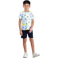 Clothe Funn Boys Co-Ordinate Set T-Shirts & Shorts Set White AOP/Navy (2-3 Y)
