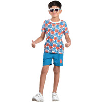 Clothe Funn Boys Co-Ordinate Set T-Shirts & Shorts Set White AOP/Teal (2-3 Y)