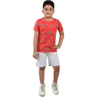 Clothe Funn Boys Coordinate Set Tshirt Shorts Set (Coral/Ecru Melange 2-3 Years)