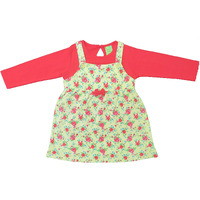 Clothe Funn New Born Knee Length Baby Girl Dress (Coral/Yellow AOP 3-6 Months)